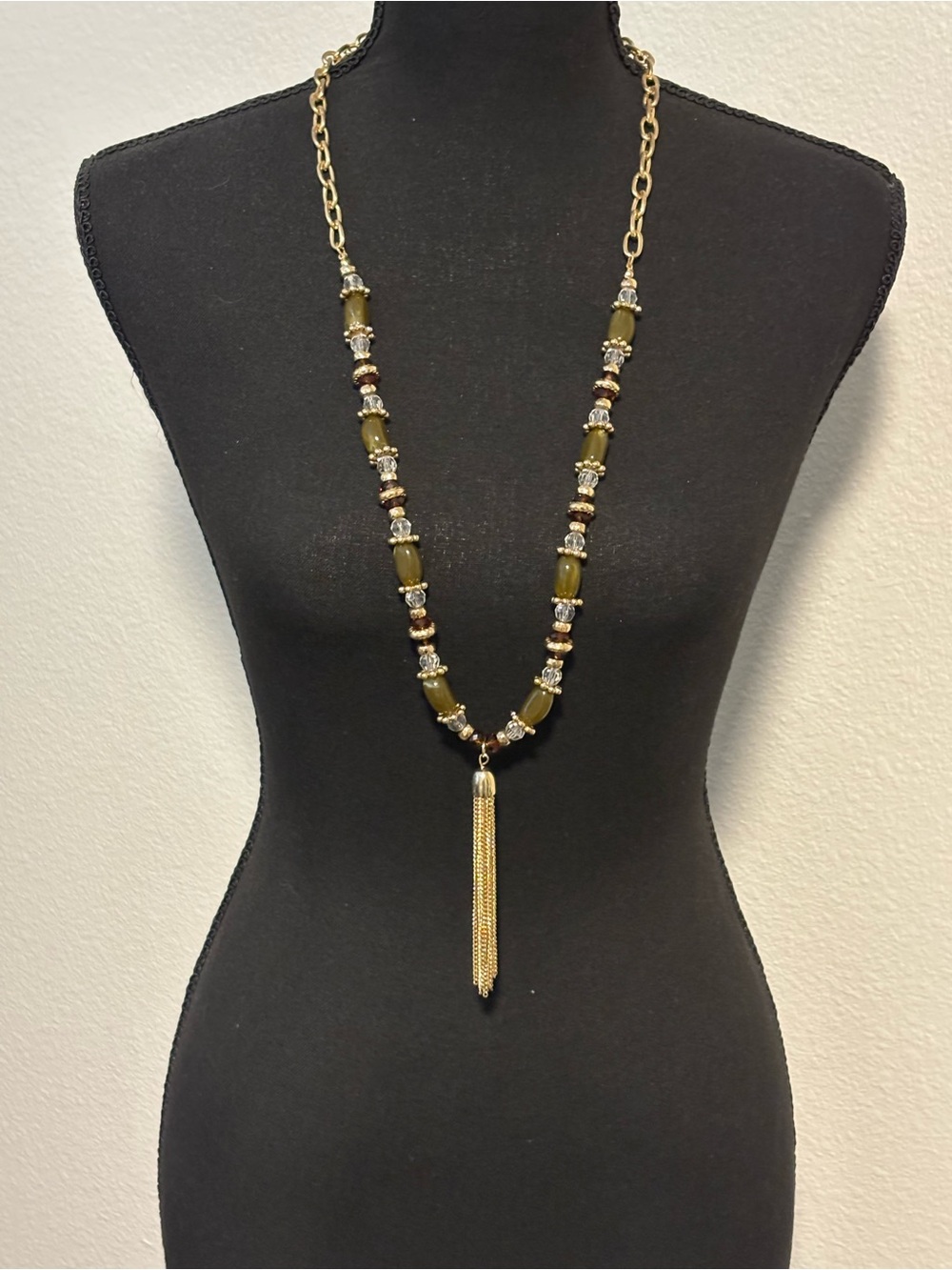 🌻Gold Chain Tassel Beaded Necklace 32”+4”
